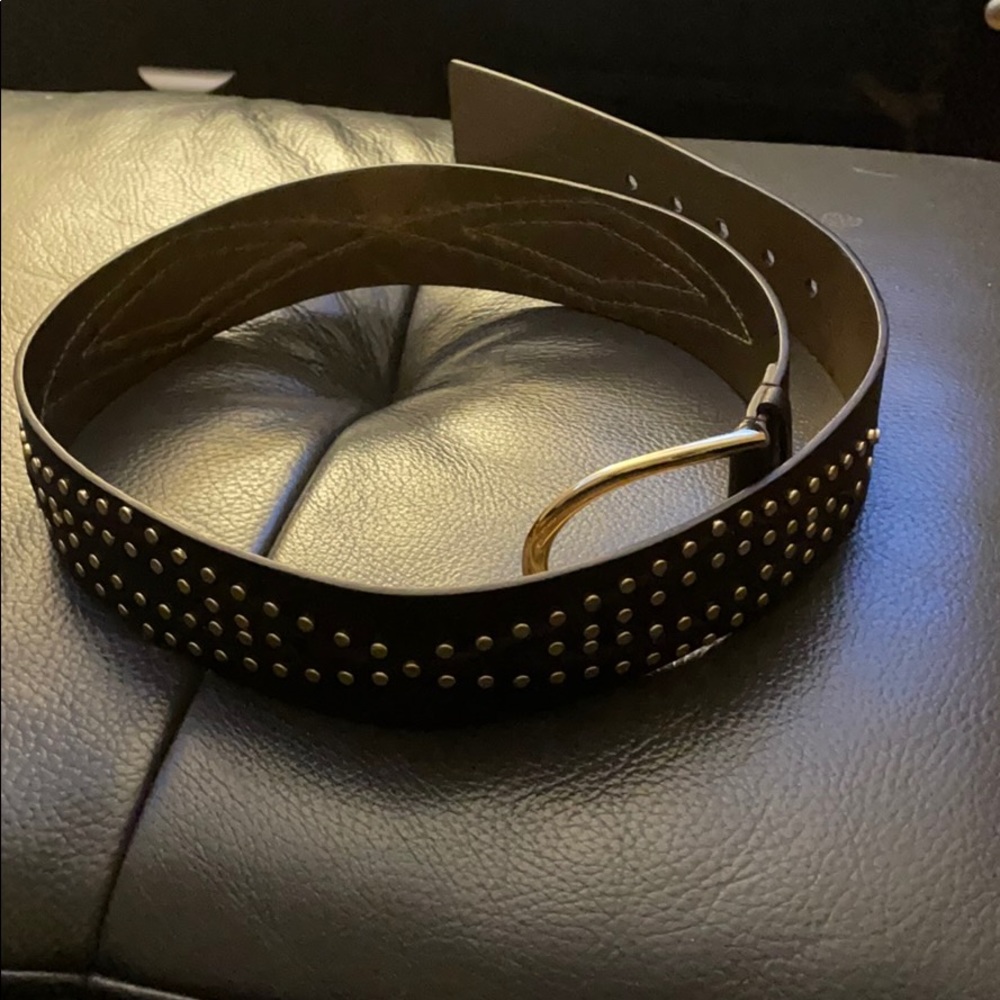 Michael Kors Brown Leather Belt with Gold Studs
